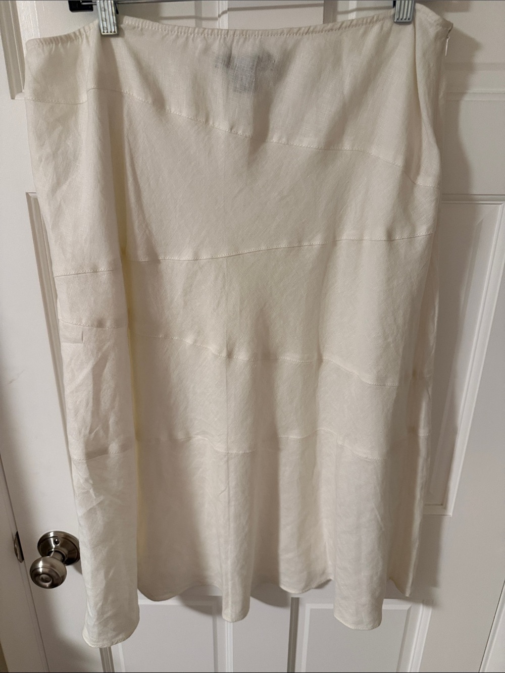 Style & Co. Macys 100% linen White Horizontal Banded A-line Midi Skirt - Size 14